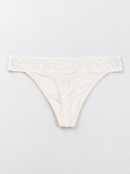 Low Rise Lace Trim Silk Thong in White