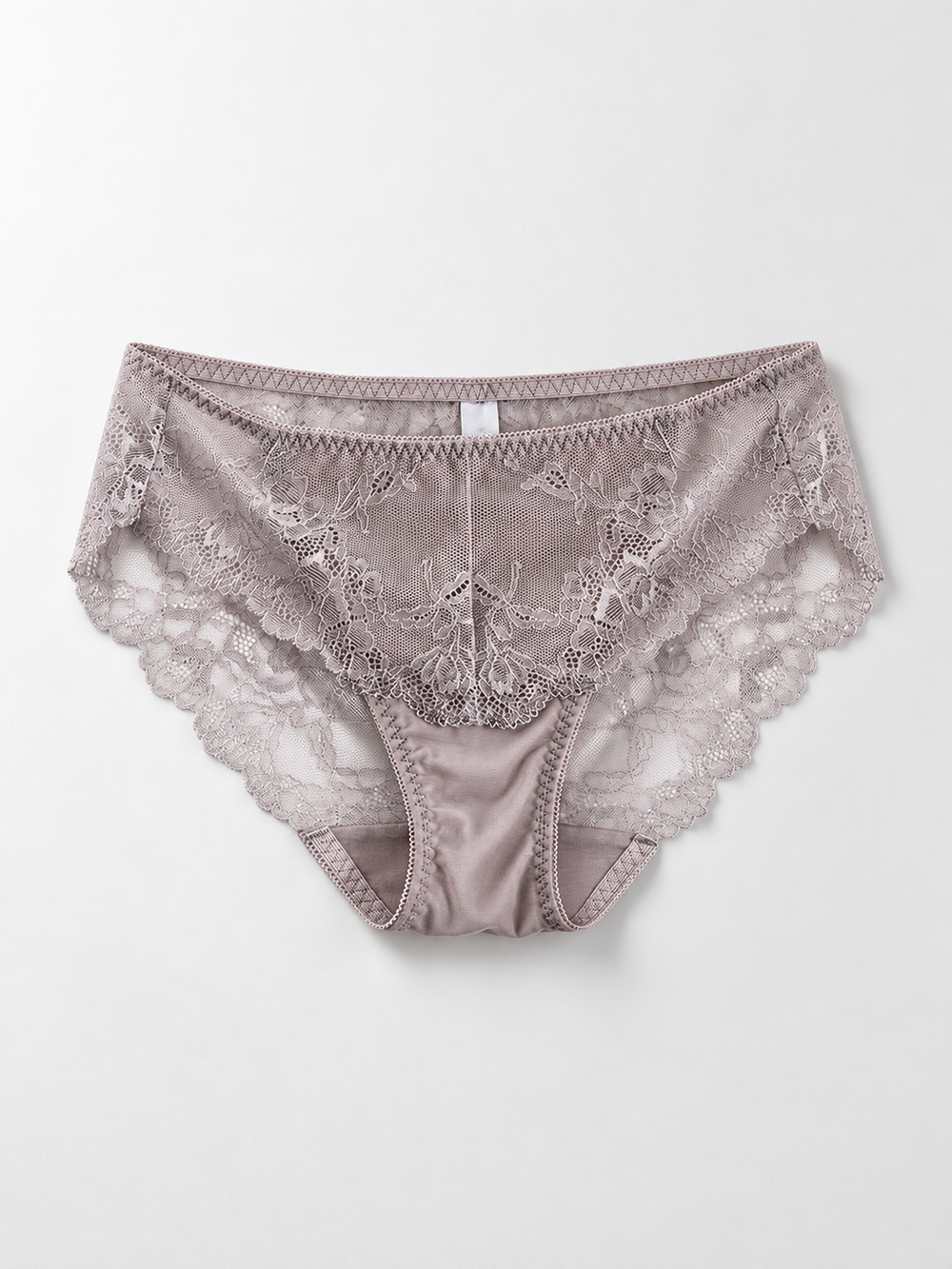 Low Rise Silk Briefs with Lace Back in Gray