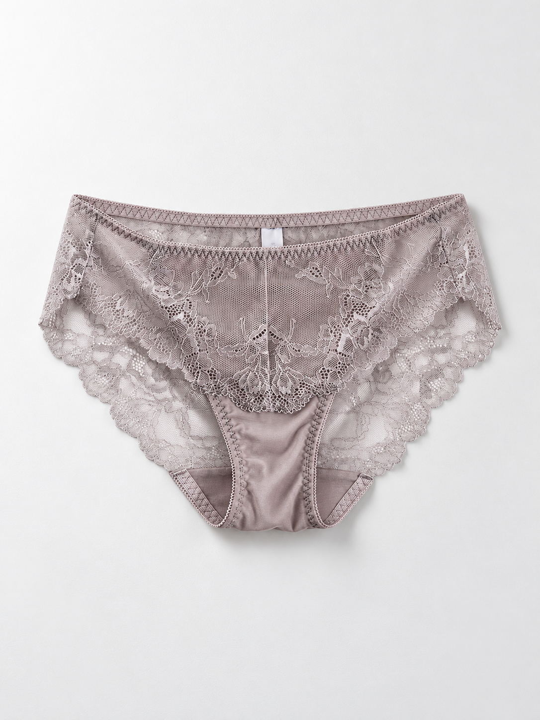 Low Rise Silk Briefs with Lace Back in Gray