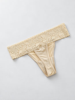 Low Rise Silk Lace Thong in Nude