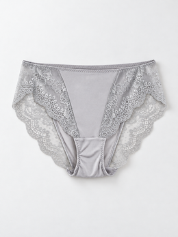 Mid Rise Silk Briefs with Lace Panels in Gray