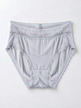 Mid Rise Silk Briefs with Lace Waistband in Gray