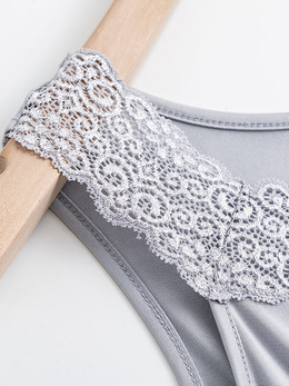Round Neck Silk Knit Lace Tank in Gray