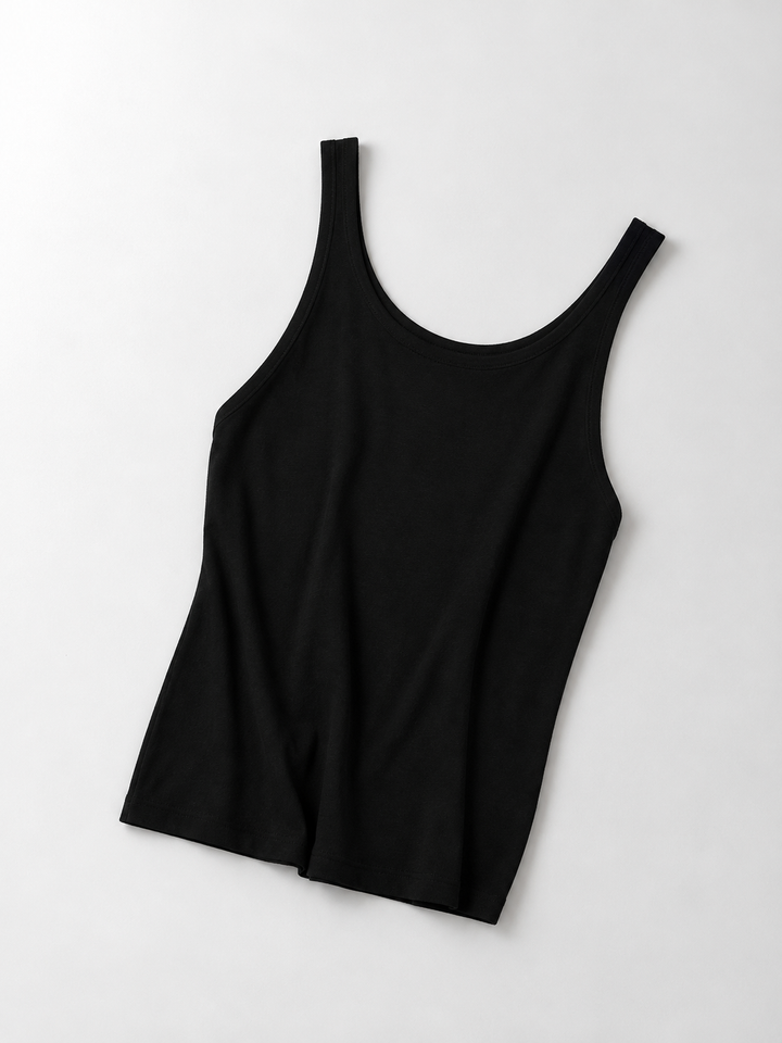 Scoop Neck Lyocell Silk Tank in Black