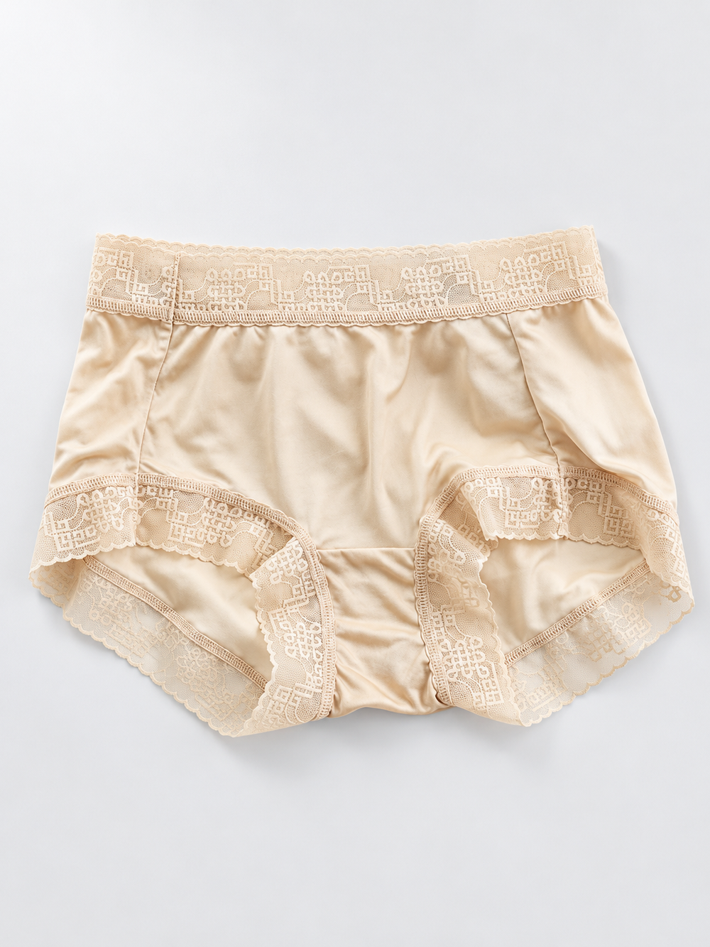 Silk Briefs with Geometric Lace Edging in Nude