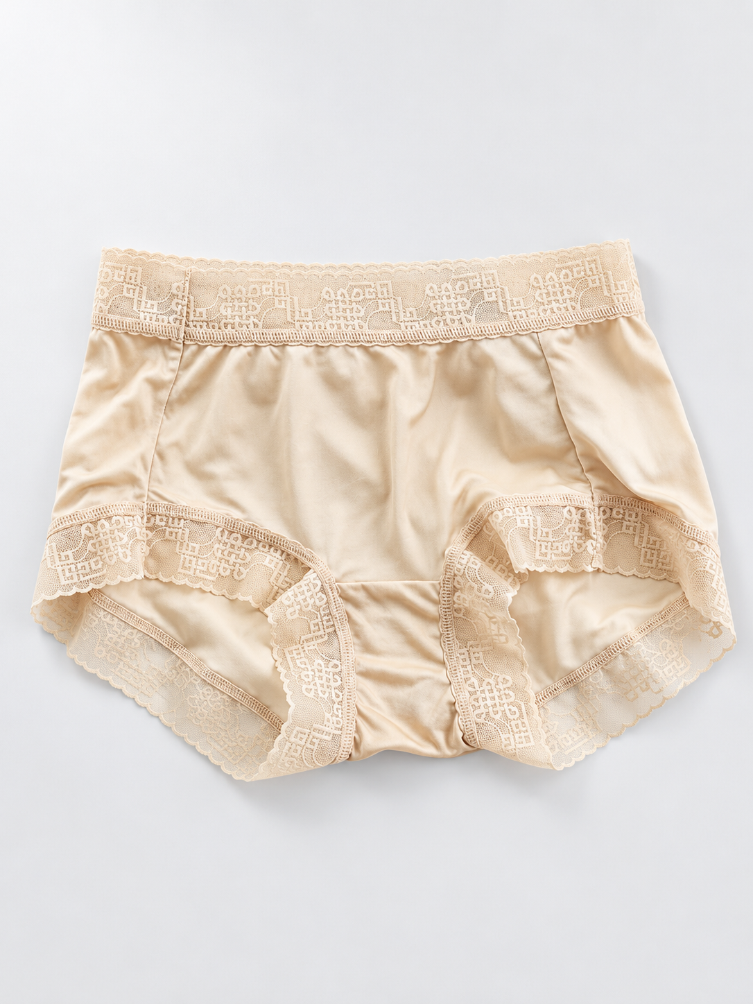 Silk Briefs with Geometric Lace Edging in Nude