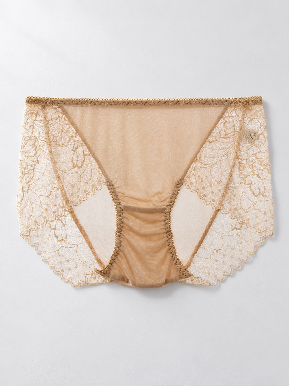 Silk Briefs with Lace Side Panels in Camel