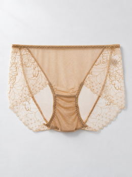 Silk Briefs with Lace Side Panels in Camel