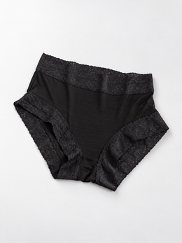 Silk Briefs with Wide Lace Waistband in Black