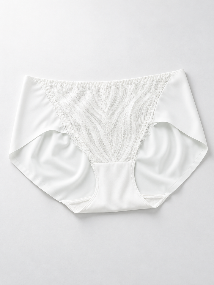 Stretch Lace Panel Briefs with Silk Gusset in White