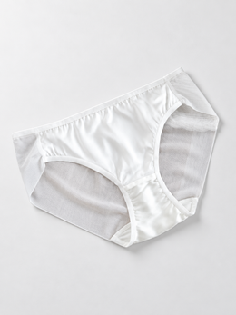 Stretch Silk Satin Briefs with Mesh Panels in White