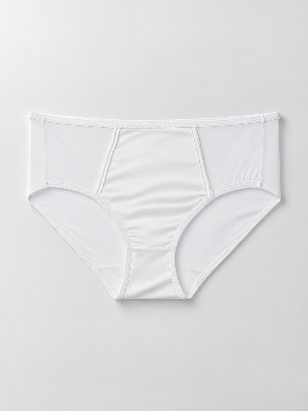 Stretch Silk Satin Panel Briefs in White