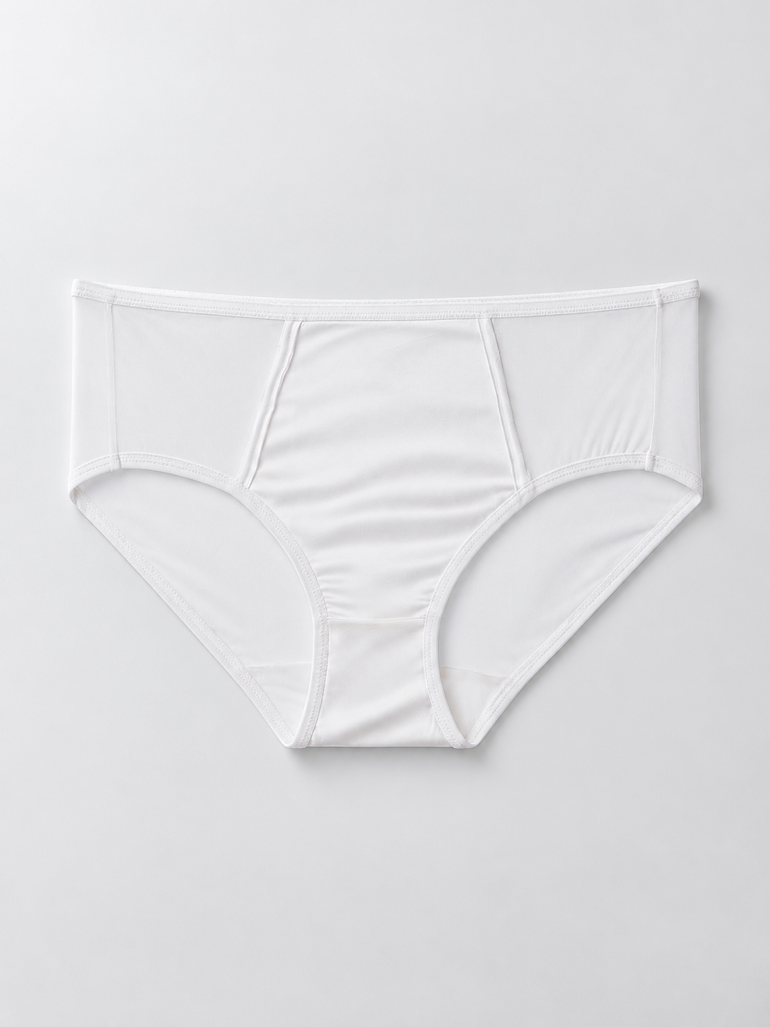 Stretch Silk Satin Panel Briefs in White