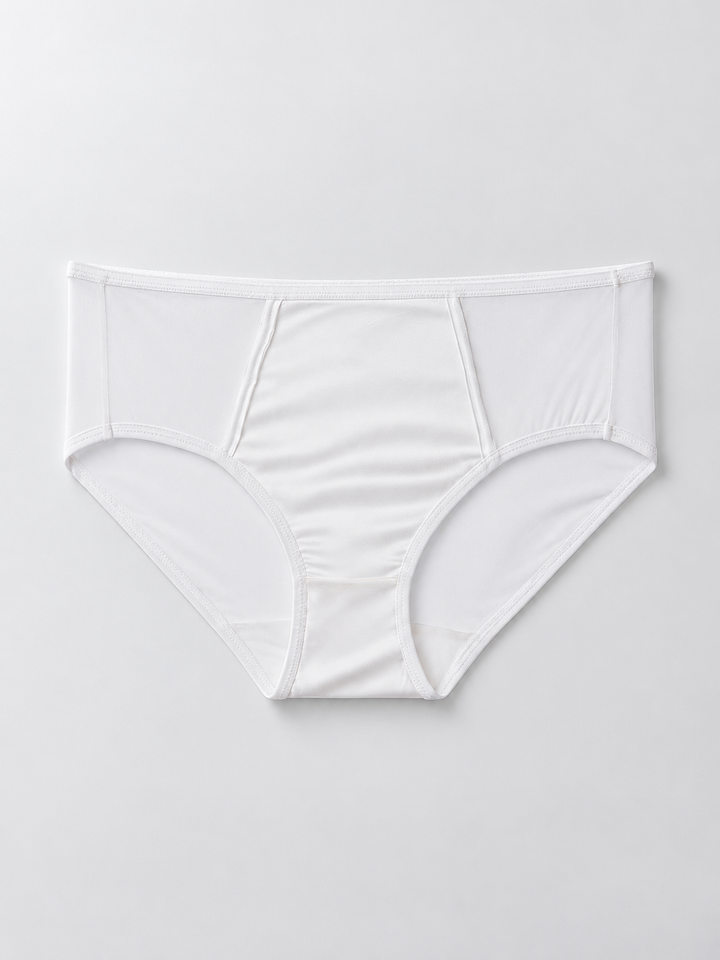 Stretch Silk Satin Panel Briefs in White