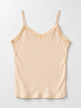 V Neck Silk Viscose Lace Camisole in Peach Nude