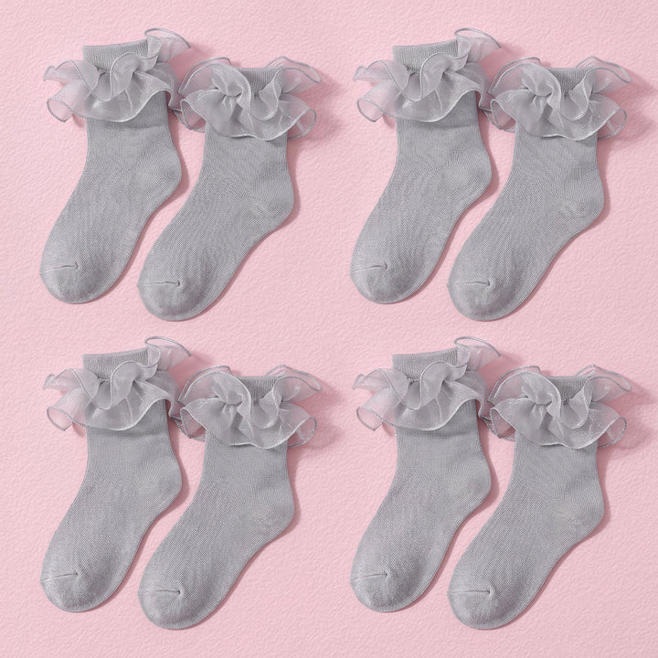 FRILLORA Women's Glitter Ruffle Ankle Socks - Silver - 4 Pairs